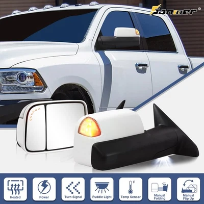 Espejos retrovisores de remolque blancos brillantes señales LED ámbar para Dodge Ram 1500 2500 3500 2010-2018 Foto 1 de 4