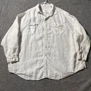 Caribbean 100% Linen Shirt Mens 3XB White Long Sleeves Button Up Pockets Beach - Picture 1 of 7