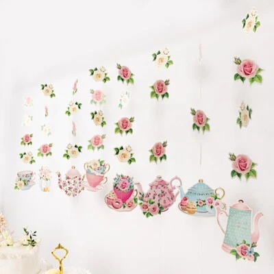 8 piezas 40" SURTIDO Doble Cara Floral Papel Té Guirnaldas Colgantes Decoraciones Foto 1 de 4