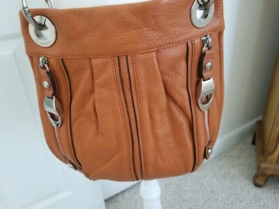 B Makowsky  Orange/Brown Leather Crossbody Bag Silver Hardware A200532 - Image 1 of 4
