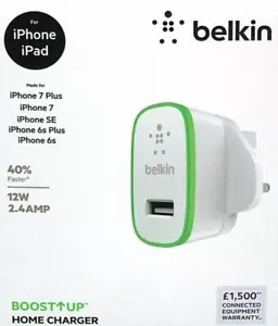 Belkin BOOST↑UP 2.4A Home Charger for iPad Pro / iPhone XR / XS / X / 8 / 8+ / 7 - Picture 1 of 2