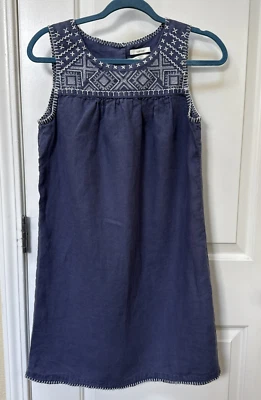 C&C California Embroidered Blue Linen Dress Size X-Small Sleeveless Boho Beach - Image 1 of 4