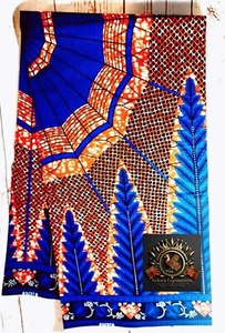Guaranteed African Wax Fabric - Ananse Ntontan (Spider Web) Design! 6 YARDS - Picture 1 of 8