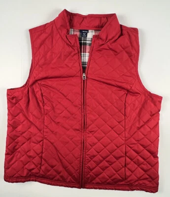 Basic Editions Puffer Vest Womens XXL Red Diamond Quilted Casual Flannel Lined - Image 1 of 4