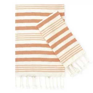 2 Pack Boho/Rustic Orange Striped Hand Towels 16" x 30" 100% Cotton - Picture 1 of 9