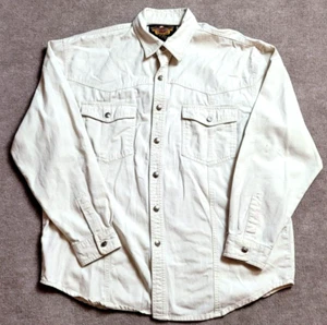 HARLEY-DAVIDSON MEN'S LONG SLEEVE BUTTON UP METAL BUTTONS MENS LARGE EMBROIDERED - Picture 1 of 7