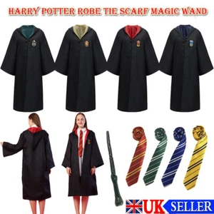 UK Harry-Potter Gryffindor Ravenclaw Slytherin Robe Cloak Tie Costume Wand Scarf - Picture 1 of 33