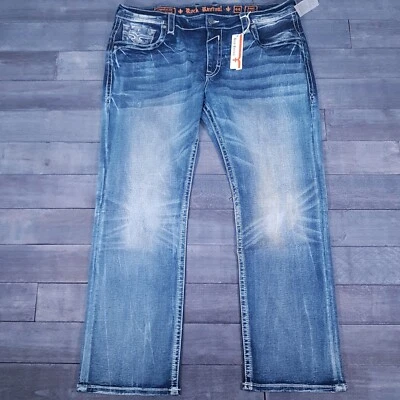 Jeans jeans masculino ROCK REVIVAL Amal reto 44 x 34 desgastado lavagem média - Imagem 1 de 4