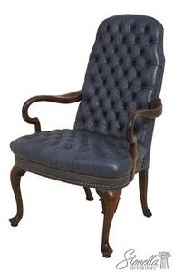 L68847: ETHAN ALLEN Blue Tufted Queen Anne Armchair - Picture 1 of 20