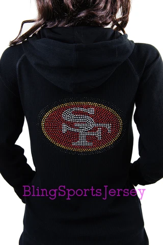 SF 49ers Jersey Bling Rhinestone Zipper Hoodie Sweater Superbowl Cover