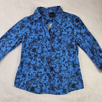 Camisa Top Grace Elements Mujer L Grande C38 L24 Azul Manga Larga Cuello Botones Foto 1 de 4