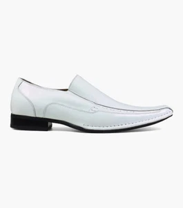Men's Stacy Adams Templin White Bike Toe Loafer Dress Shoes 24507-100 - Picture 1 of 7