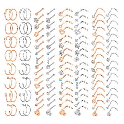 32 peças anéis de nariz 316L aço L dobra osso reto parafusos barra de parafuso narina pino 20G - Imagem 1 de 4