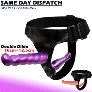 Realistic Dildo Strap On Harness Double Dong GSpot Anal Vagina Lesbian Sex Toy - Picture 1 of 13