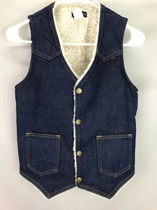 Key Jeans Vintage Boys 16 Sherpa Lined Blue Denim Jean Snap Blue Vest RUNS SMALL - Picture 1 of 13