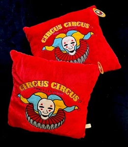 Circus Circus Reno/Las Vegas Red Fuzzy Clown Throw Pillow Pair Of 2 18” Rare - Picture 1 of 11