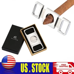 Cortador de cigarros Galiner plateado metal acero inoxidable tijeras portátil doble hoja - Imagen 1 de 7