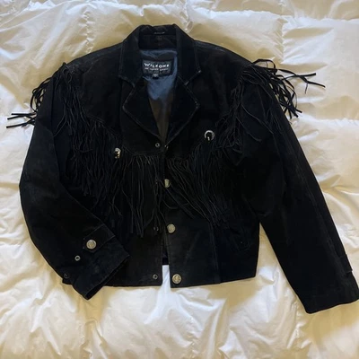 Vintage Black Fringe Wilson’s real  Leather Jacket Size Xl Lined Coat - Image 1 of 4