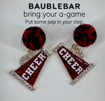 Brincos BaubleBar Bring Your A-Game Cheer vermelhos megafone Pom Pendurado Novo na caixa - Imagem 1 de 4
