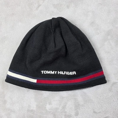 Gorro masculino Tommy Hilfiger malha tamanho único preto forrado de lã inverno casual - Imagem 1 de 4