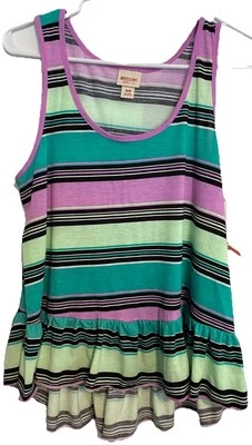 Striped Multi-Color Tank Top Ruffle Hem Mossimo Size M Soft Pink Trim Scoop Neck Foto 1 de 4