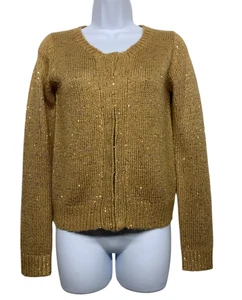 CHELSEA & VIOLET Women size XS Gold/Tan Sequin Sparkle Cardigan Hook & Eye - Picture 1 of 10