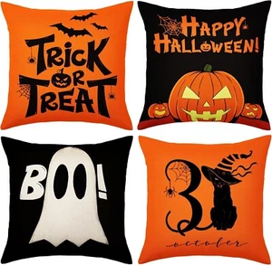Halloween Pillow Covers 18x18 Set of 4 Throw Pillow Cases for Sofa Couch Décor - Picture 1 of 8