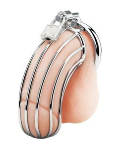 Blue Line Prisoner Cock Cage Penis Chastity Device Restraint Lock Testicle Ring - Picture 1 of 2