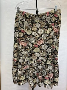 SAG HARBOR Women’s Sz XL Black Floral 100% Rayon Elastic Waist Ruffle hem Skirt - Picture 1 of 7