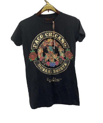 Paco Chicano By Christian Audigier Small T Shirt Black Gold Roses NWT - Image 1 of 4