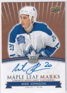2017-18 Toronto Maple Leafs Centennial Maple Leaf Marks #MLMMJ Mike Johnson AUTO