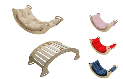 SKYLINE Balance Board Kinder XL Montessori Regenbogenwippe mit Kissen Kletterbogen Holz