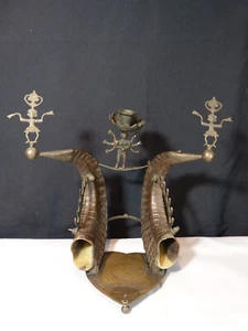 Escultura Estatua Antigua India Candelabro Latón Y Bronce Cuerno De Carnero - Imagen 1 de 16