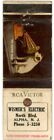 Wismer's Electric, RCA Victor Golden Throat Tone System Vintage Matchbook Cover