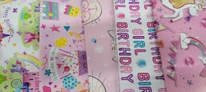 10 SHEETS OF THICK GLOSSY ASSORTED Girls/ CHILDREN'S BIRTHDAY WRAPPING PAPER - Picture 1 of 1