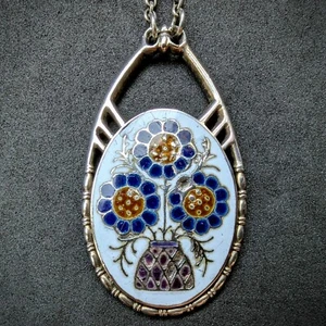 Jugendstil Collier 935 Silber Emaille Handarbeit Blume Sonnenblume alt c. 1910 - Bild 1 von 6