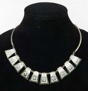 Vintage Mexico Taxco Sterling Silver Necklace Shell Inlay - Picture 1 of 9
