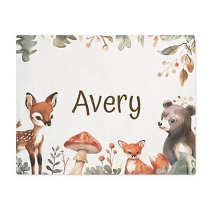 Children's Forest Animal Cotton Washable Placemat - Custom Woodland Name Mat - Picture 1 of 4