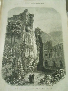 Le Vieux Chateau près de Bade Gravure Print 1858 - Imagen 1 de 1