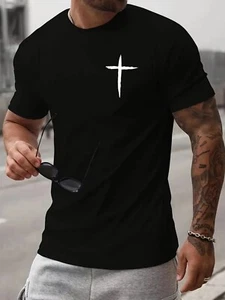 Cruz Hombre Camisa Estampado Pecho Camiseta Cristiana Religión Culto hasta 8XL - Imagen 1 de 6
