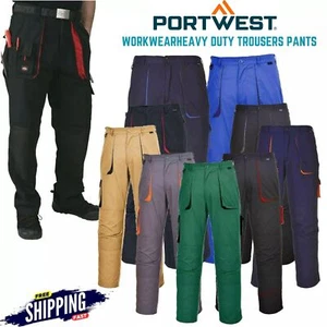 PORTWEST Mens Cargo Trousers Knee Pad Pockets Half Elastic Waist Work Pants TX11 - Picture 1 of 10