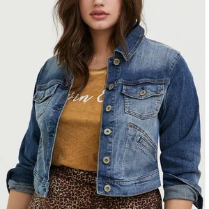 Chaqueta de Camionero Torrid 1 (1X 14/16) Azul Denim Lavado Medio Recortada Abotonada - Imagen 1 de 4