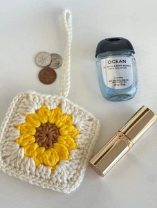 Handmade Granny Square Sunflower Bag Charm , Coin Purse , Charm Pouch - Picture 1 of 4