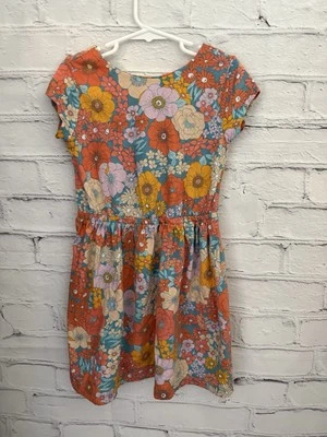 Carter's Kid Blue/Orange/Pink Floral Patterned Cotton Dress EUC Girl's 6/6X - Image 1 of 4