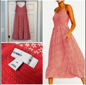 Women's Old Navy Cami Dress Size XXL Red Ditsy Daisy Floral - Picture 1 of 8