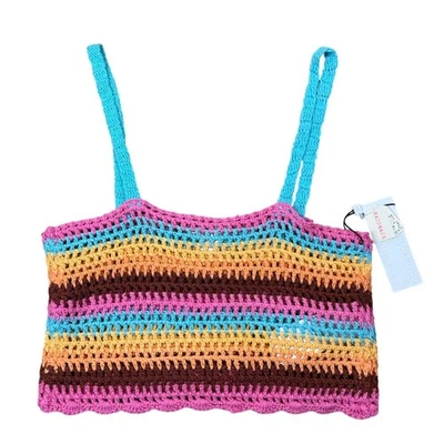NUEVO CON ETIQUETAS Billabong X It's Now Cool Top de Siesta Multi Rayas Crochet Crop Top Cubrir Foto 1 de 4