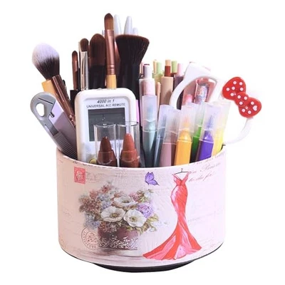 Organizador de bolígrafo de escritorio giratorio 360°, organizador con soporte para pinceles de maquillaje, vestido rojo de maquillaje Foto 1 de 4