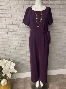 Tahari Arthur S Levine Women Purple Short Sleeve Wide Leg Jumpsuit Size 6 - Picture 1 of 11