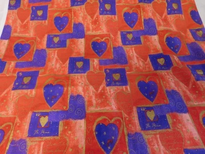 1 Yd BROTHER SISTER Valentino Fabric, Red/Purple/Metallic Hearts for Quilting - Image 1 of 4