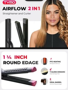 TYMO Airflow 2 In 1 Hair Curler And Straightener Styling Flat Iron Black HC506 - Picture 1 of 5